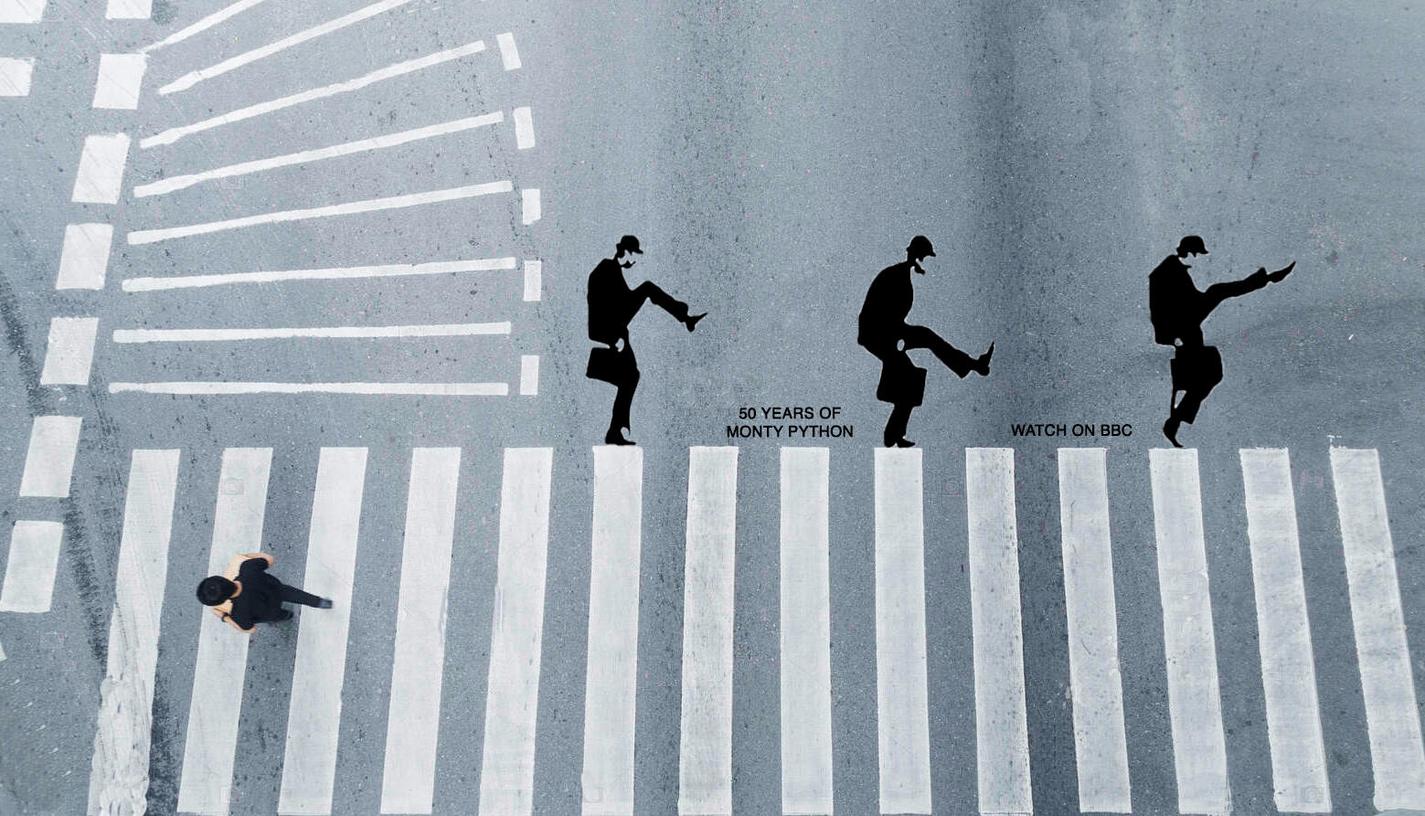 The year 2019 is the 50th anniversary of the founding of Monty Python. Main idea to remind about Monty Python by ambient media